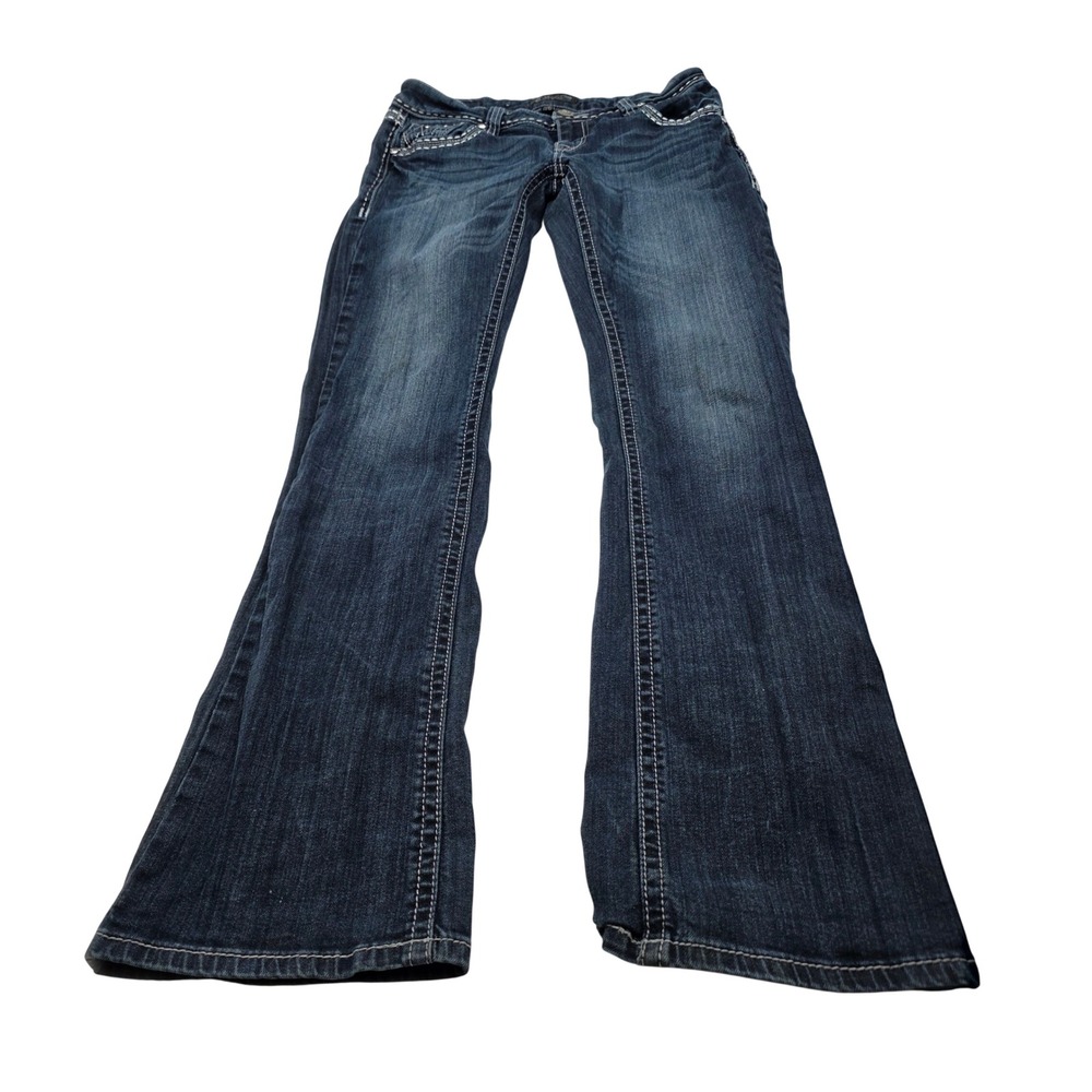 Y2K Shyanne Bootcut Jean W 29 Dark Wash Studded Embellished Thick Stitch Western